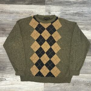 Vintage 90s Liberty Green Tan Mens M Diamond Argyle USA Made Grandpa Sweater‎